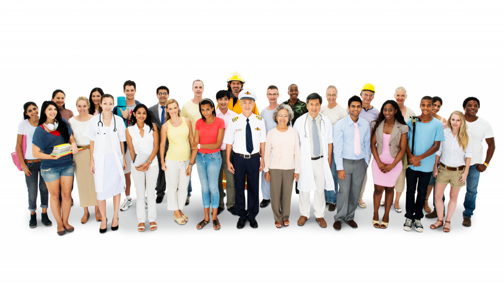 schweizer Grenzgänger: Vielseitige Gruppe von Menschen unterschiedlicher Berufe und Altersgruppen